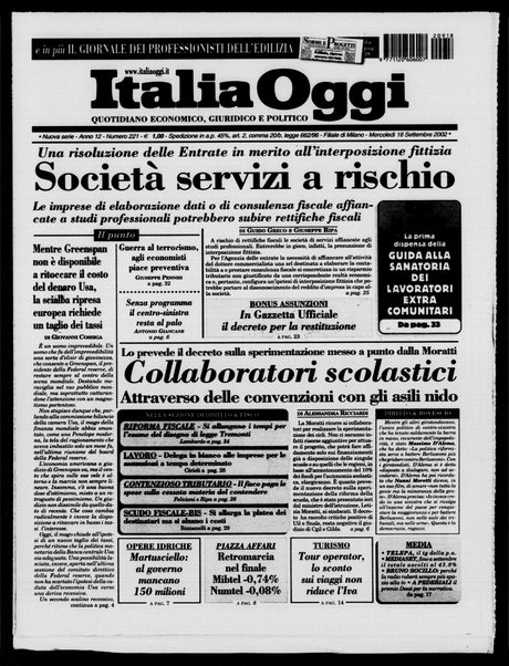 Italia oggi : quotidiano di economia finanza e politica